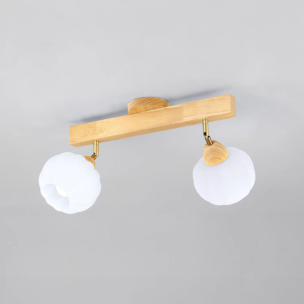 Cream Wood Track Light - Modern Ball Ceiling Light for Living Room