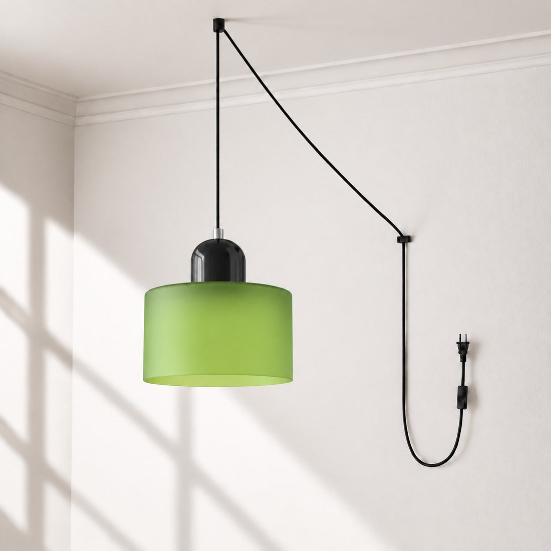 Mid-Century-Makronen-Pendelleuchte mit Stecker und Zugkabel - Bunter Lampenschirm als Hängelampe für die Wohnraumdekoration