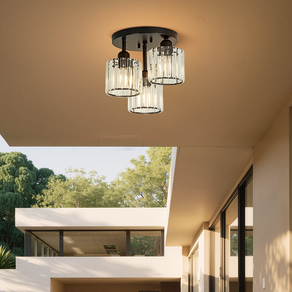 Modern Crystal Ceiling Light - Multi-head Semi Flush Mount for Bedroom