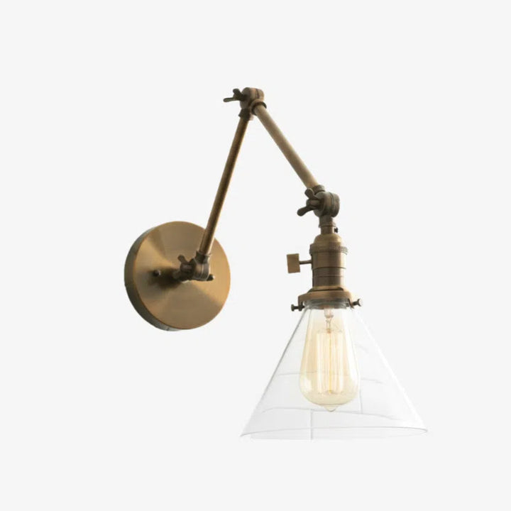 Conique Industrielle Wandleuchte aus Metall mit verstellbarem Arm – Kegelschirm aus Vintage-Glas