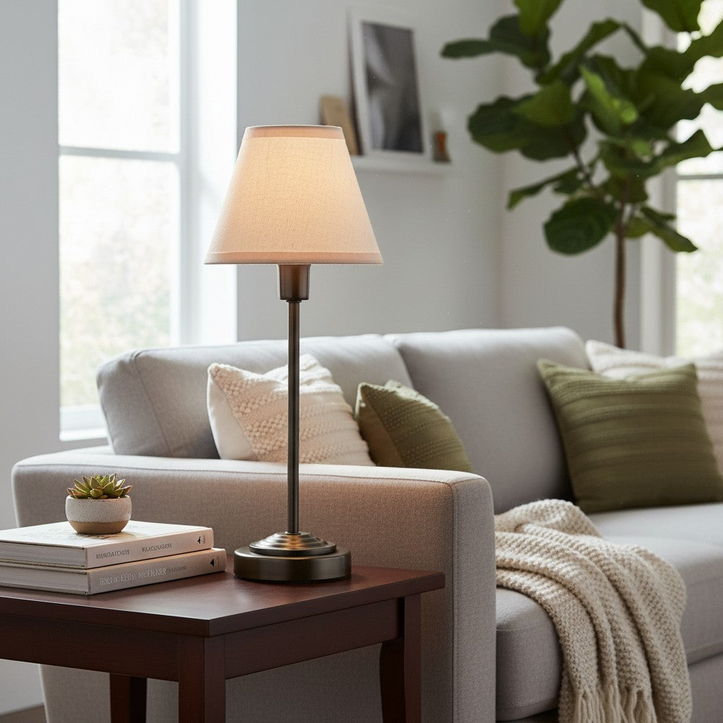 Bronzuno Textured Fabric Desk Lamp – Modern Metal Base Lighting for Offices or Lounges