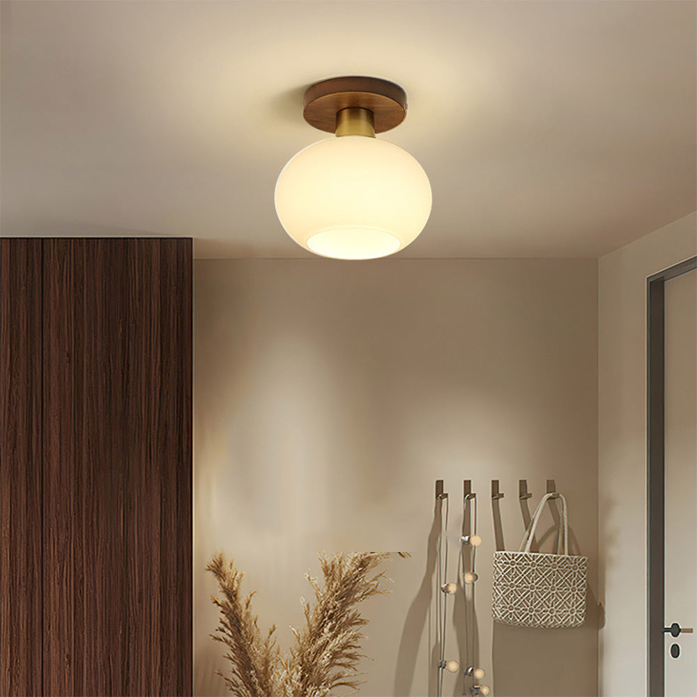 Nordic Walnut Ceiling Light – Minimalist Hallway Lighting Fixture
