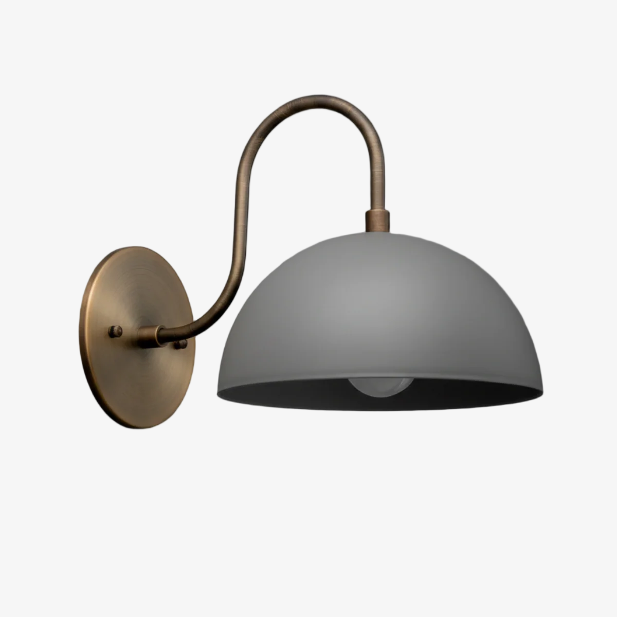 Curva Metal Industrial Wall Sconce - Curved Brass Arm - Hammered Dome Light Fixture