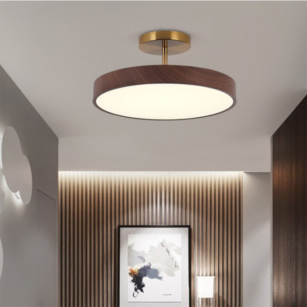 Modern Disc Semi-Flush Ceiling Lamp - LED Walnut Light for Bedroom