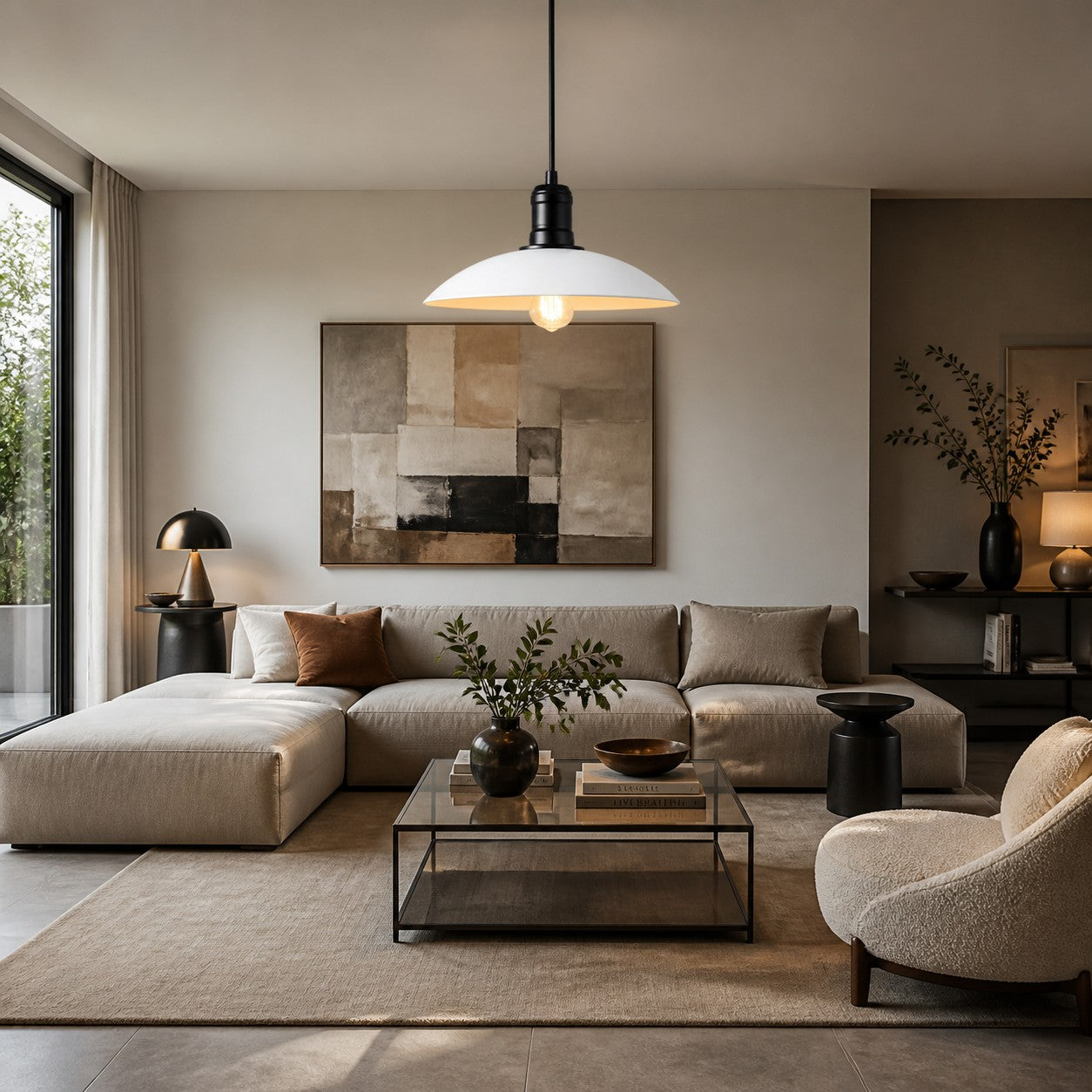 Matte Black Wide Dome Pendant Light