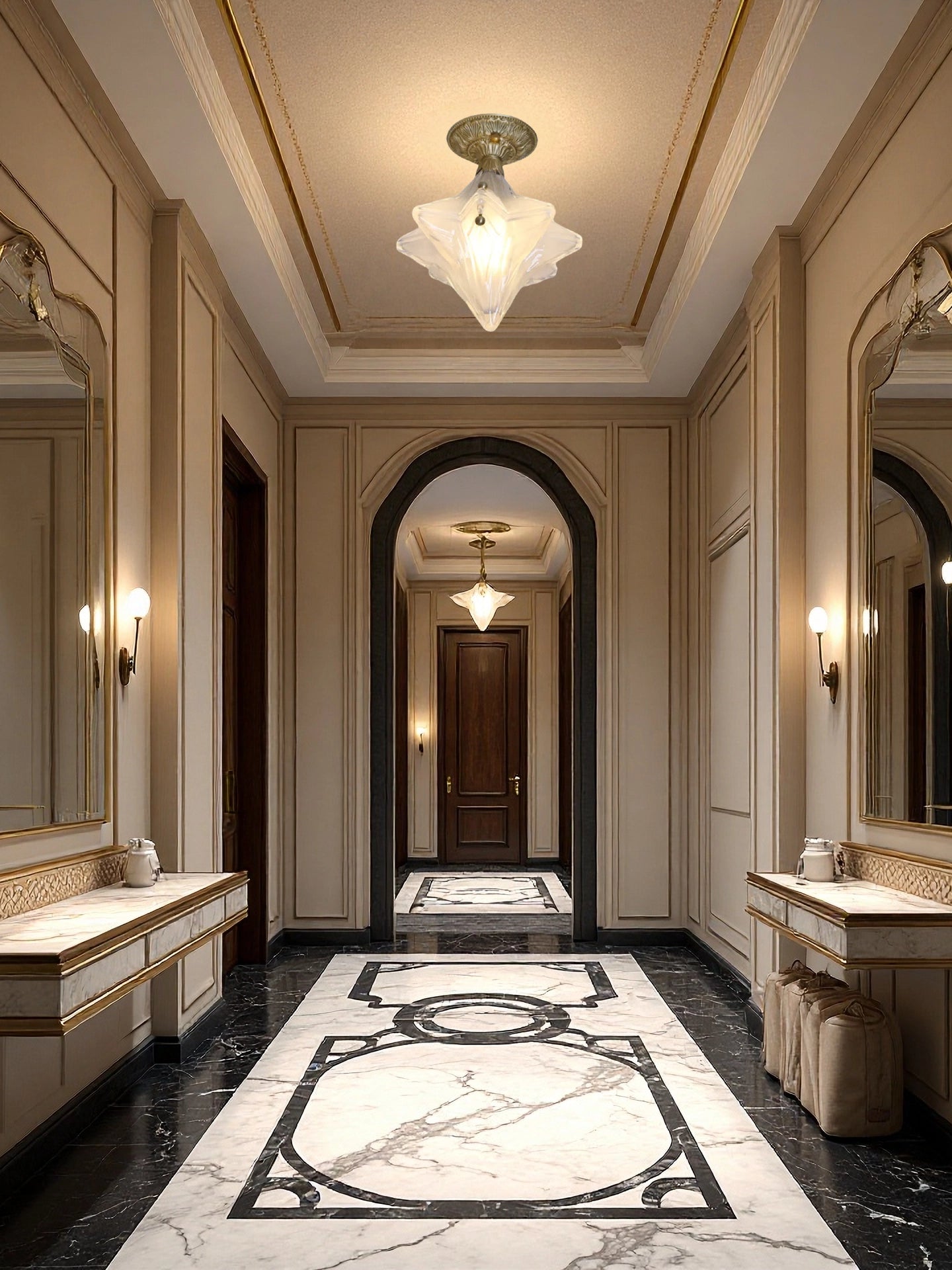 Art Deco Star Ceiling Lamp - Frosted Glass Fixture for Hallway & Entryway - Astris Ceres