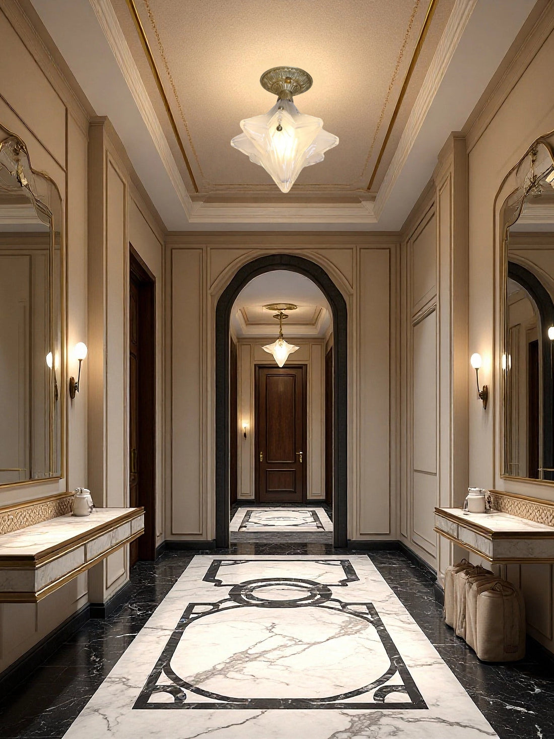 Art Deco Star Ceiling Lamp - Frosted Glass Fixture for Hallway & Entryway - Astris Ceres