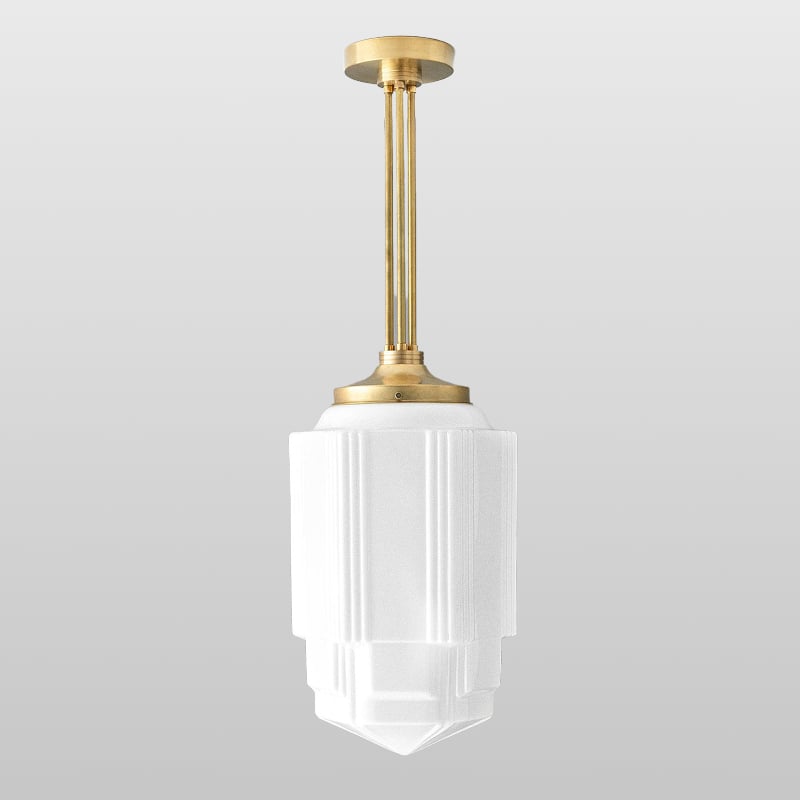 Geotower Glass Brass Pendant – Opal Globe Art Deco Hanging Light