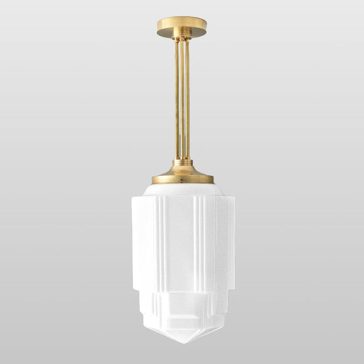 Geotower Glass Brass Pendant – Opal Globe Art Deco Hanging Light