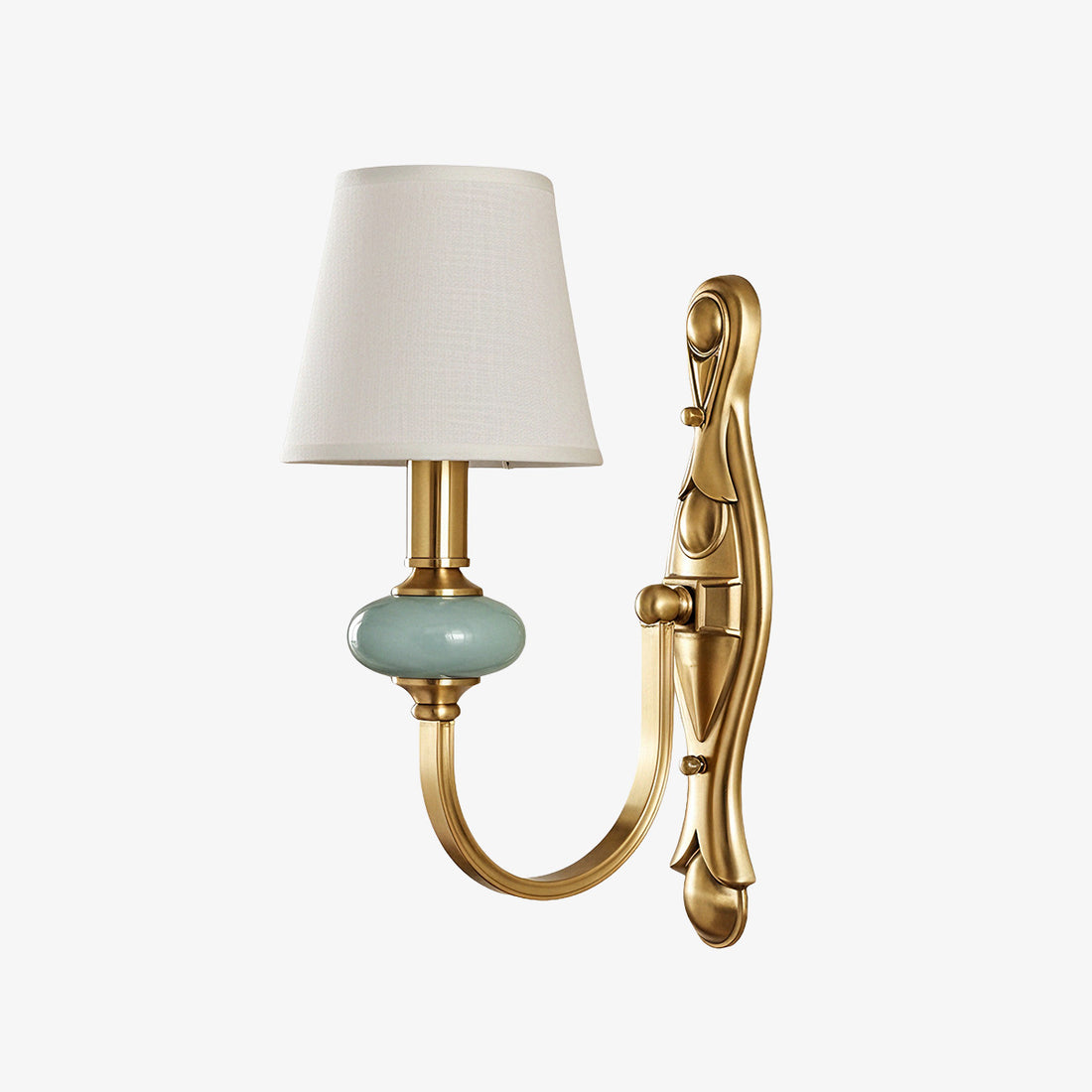 Rowanea Ceramic Wall Sconce with Fabric Shade and Metal Finish - Farmhouse Modern Hallway Light