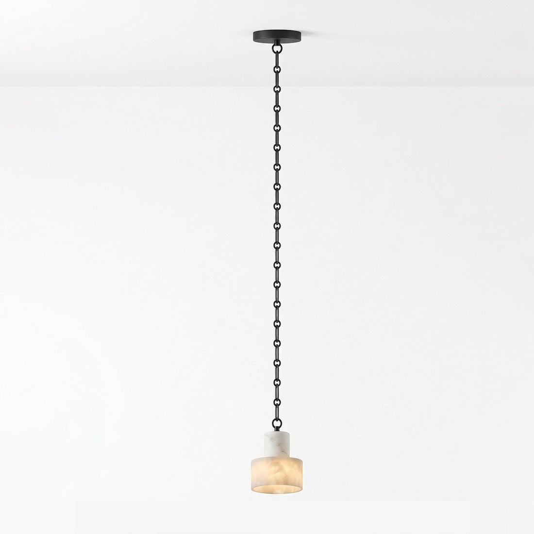 Black Metal Alabaster Frosted Shade Hardwired Chandelier