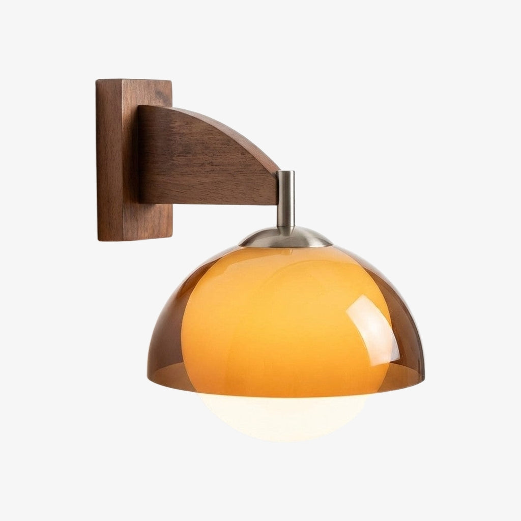 Afterglow Modern Sunset Wall Lamp – Dual Glass Shade Design with Wood-Texture Base