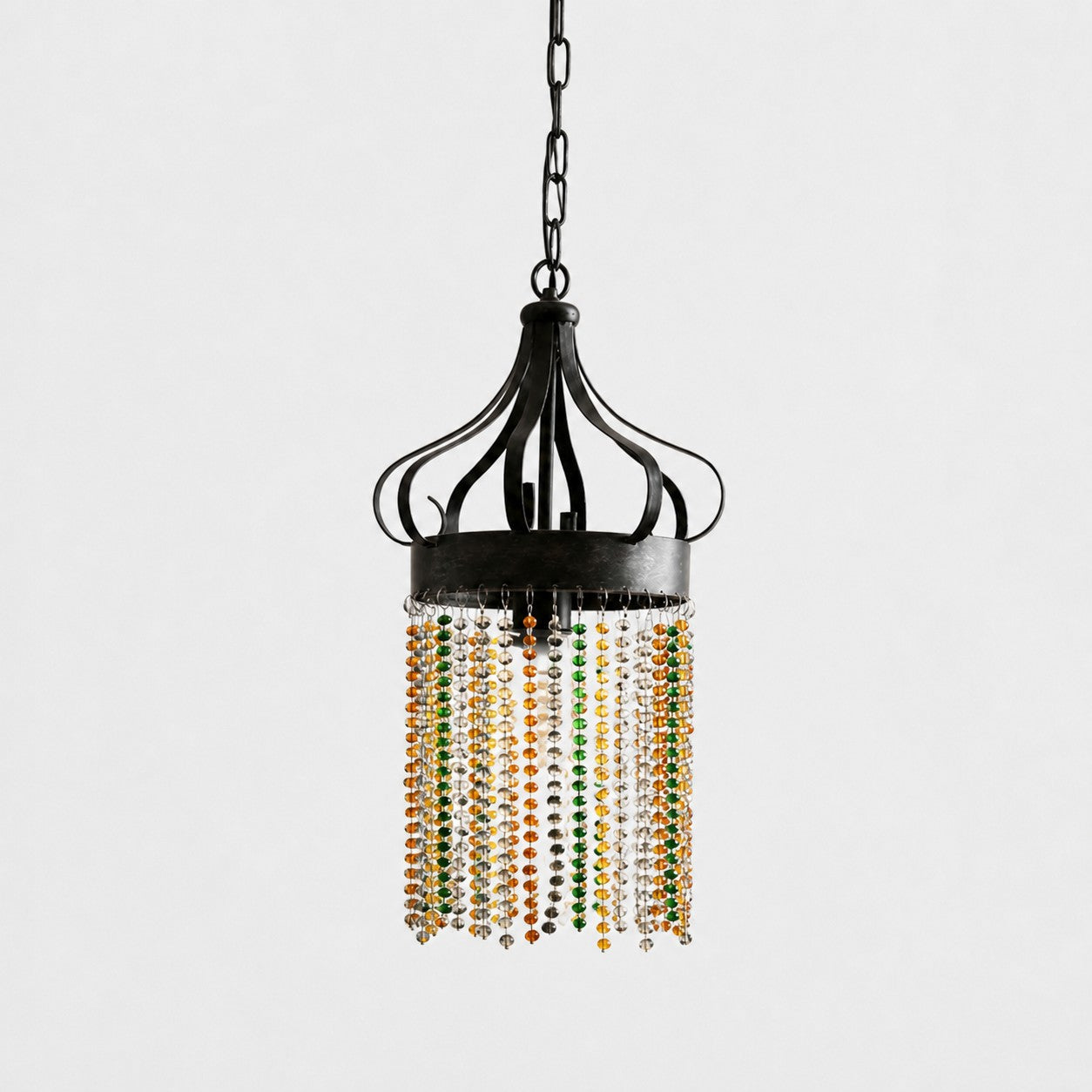 Black pendant light with multicolor crystal bead strands