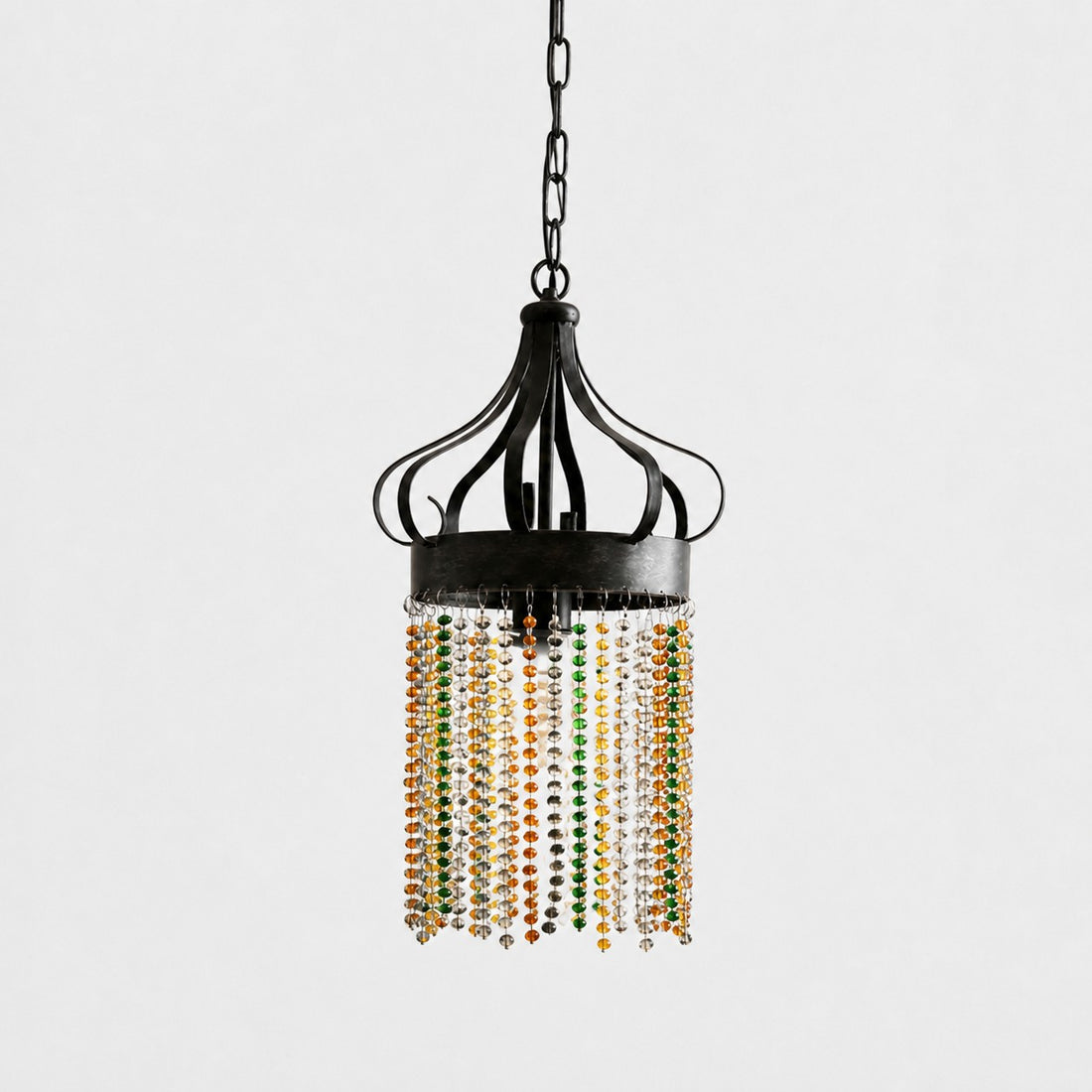 Black pendant light with multicolor crystal bead strands