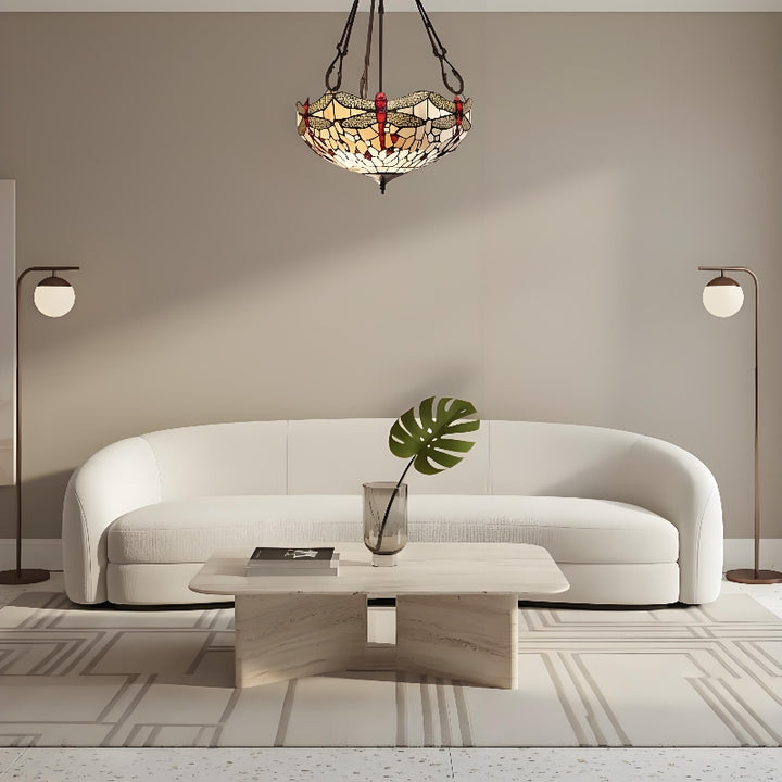 TF Dragonfly Beige Tiffany Pendant Lamp – Elegant Stained Glass Fixture for Dining Room and Bedroom