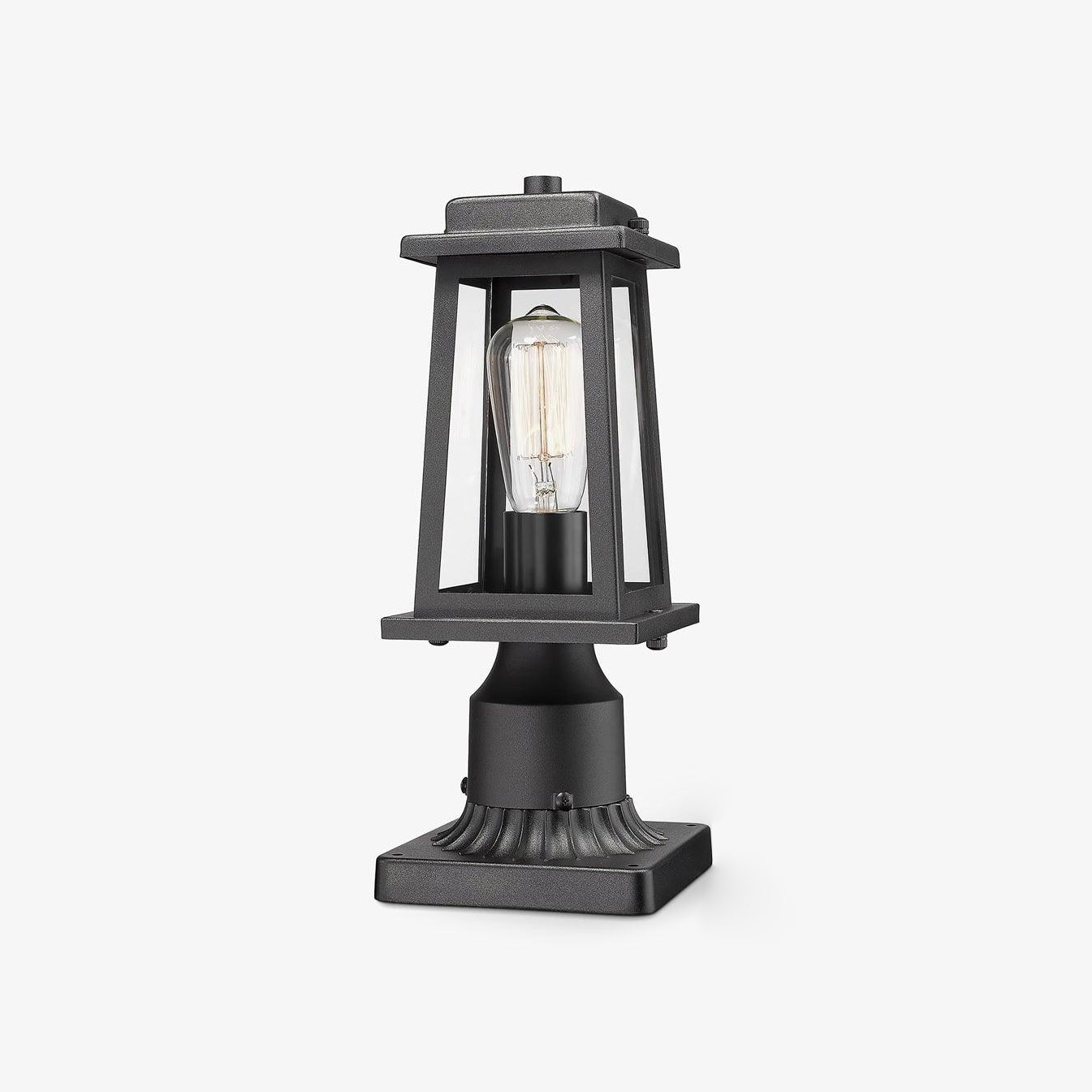 Outdoor Lantern Post Lights - Timeless Design - Black Metal & Glass