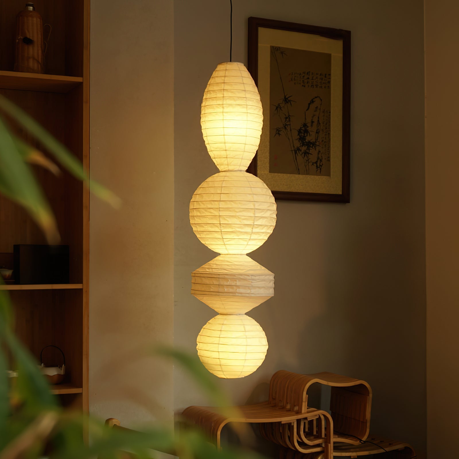 Hängelampe der Lantern-Serie – Lampe aus geschichtetem Xuan-Papier für das Esszimmer