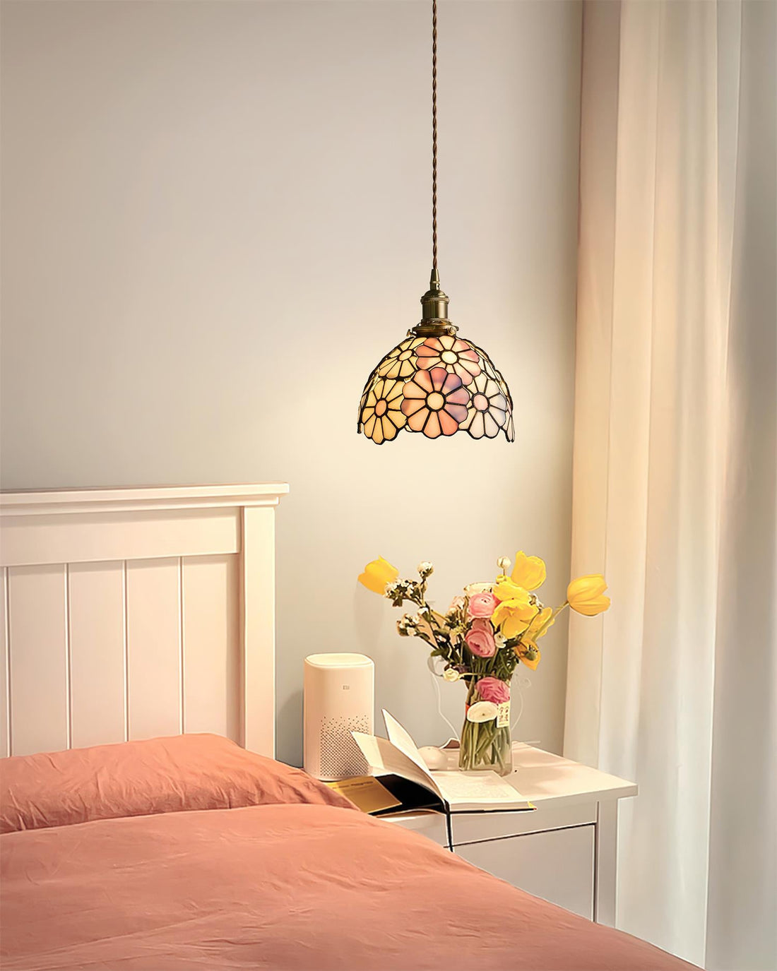 Brass Stained Glass Plug-In Pendant