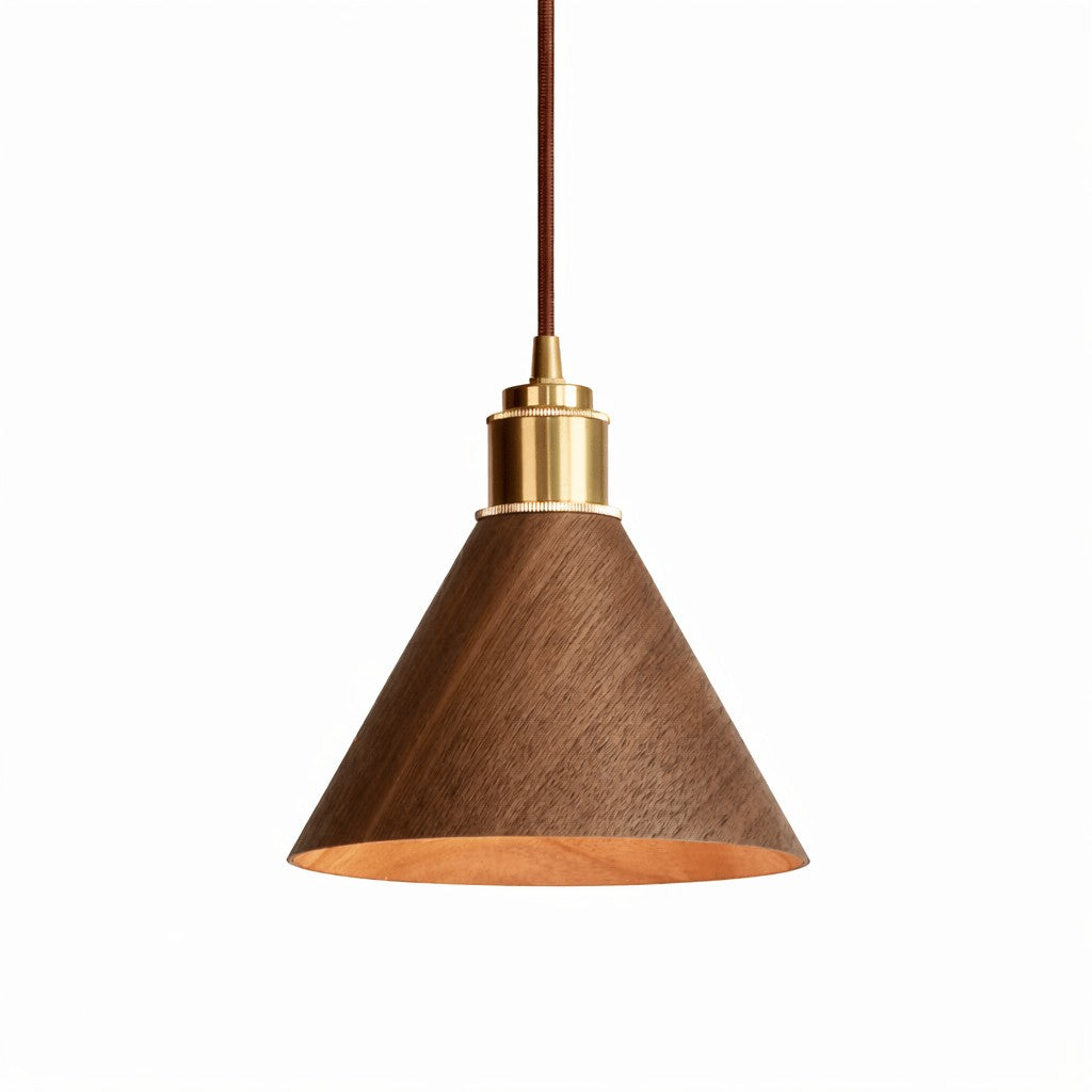 Konische Stecker-Pendelleuchte aus gedrechseltem Holz