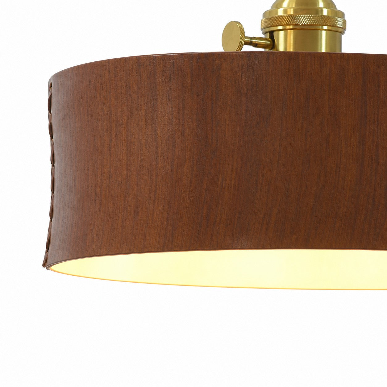 Close view of the vintage brown leather shade grain and stitched edge