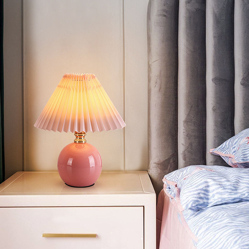 Modern Ceramic Table Light - Mini Fabric Pleated Lamp for Bedroom