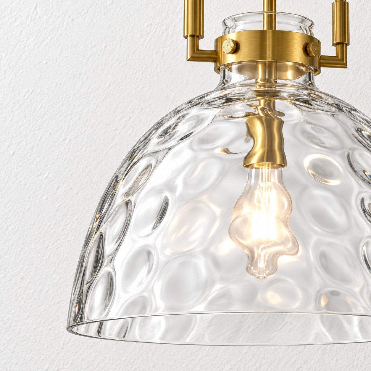 Modern Hammered Glass Pendant Light with Minimalist Metal Design - Suitable for Kitchen Island