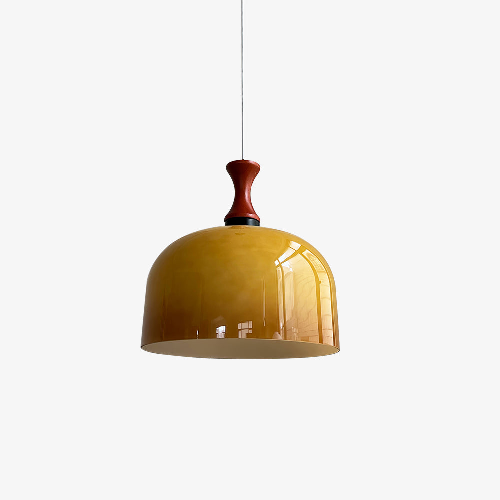 Retro Round Pendant Light - Amber Glass Hanging Lamp for Dining Room