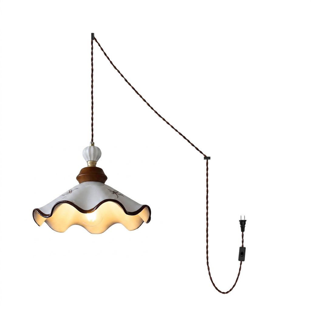 Hand-Painted Ceramic Brown Trim Plug-In Pendant