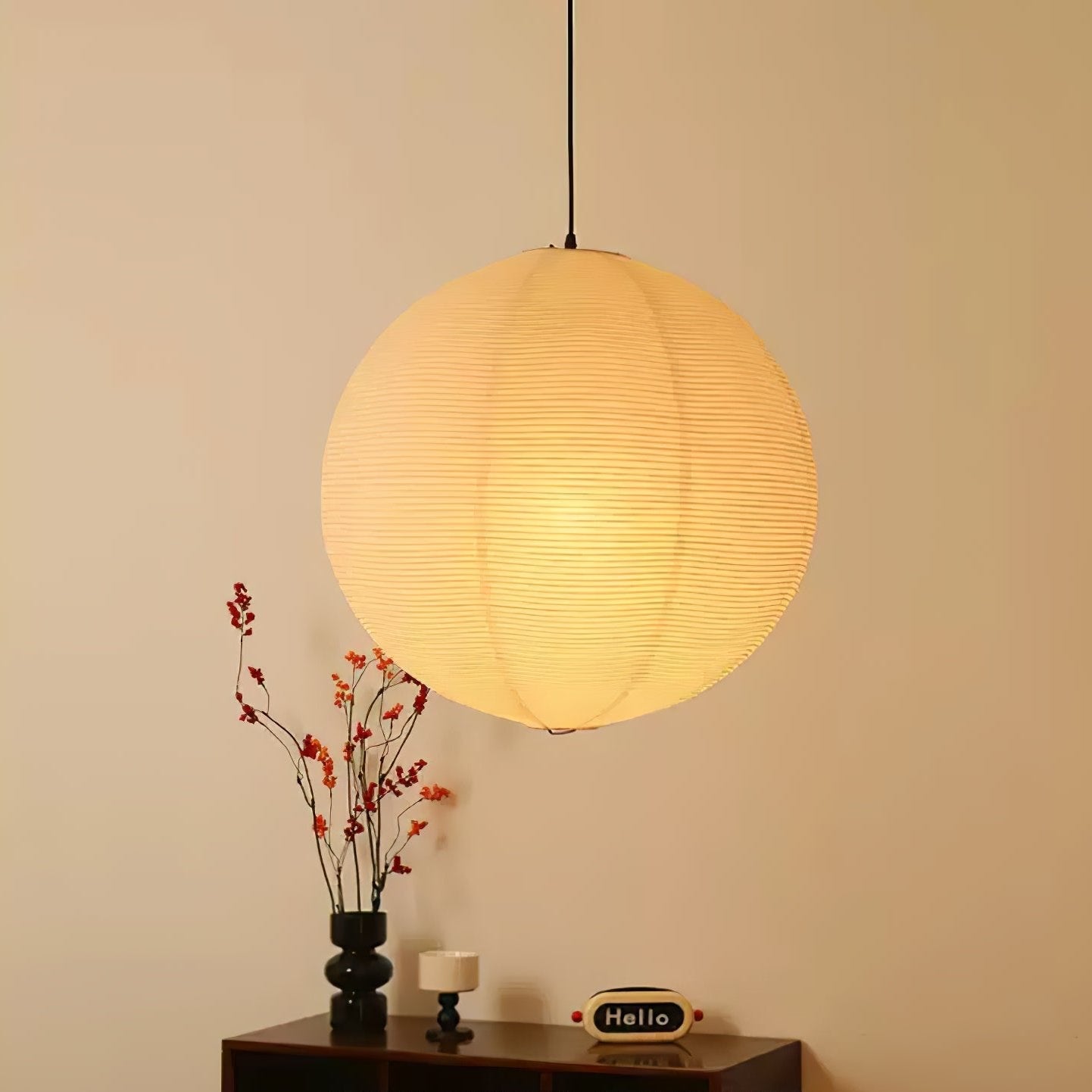 Washi Paper Round Pendant Lamp – Minimalist Lighting for Living Room
