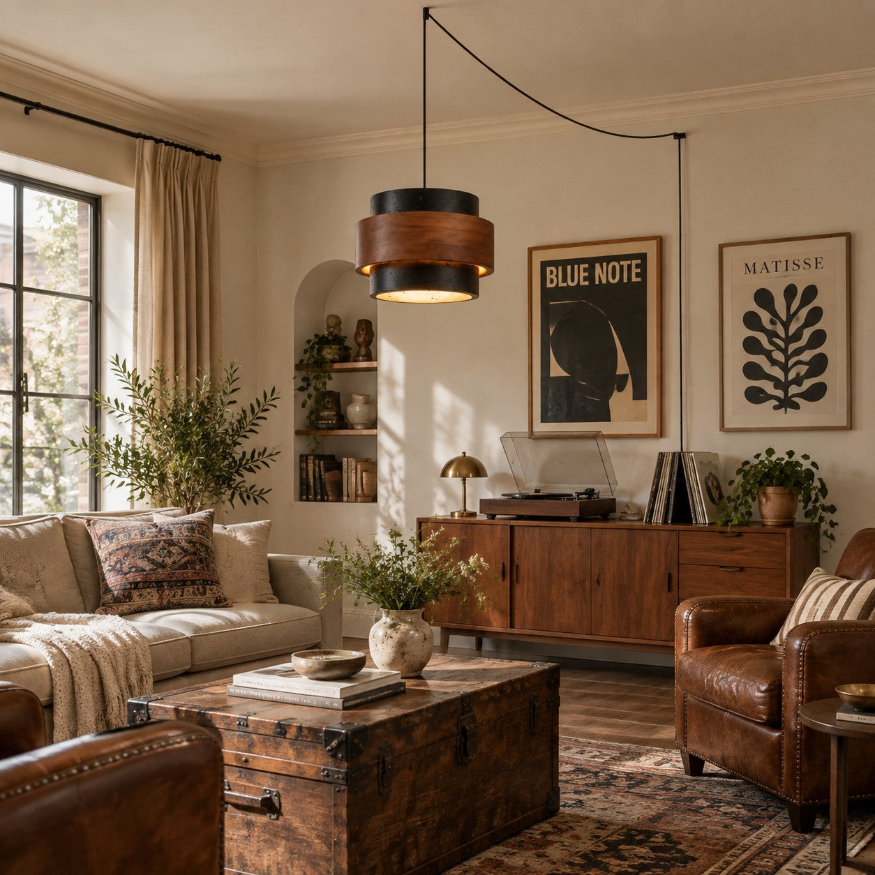 Travertine Walnut Cylindrical Plug-In Pendant