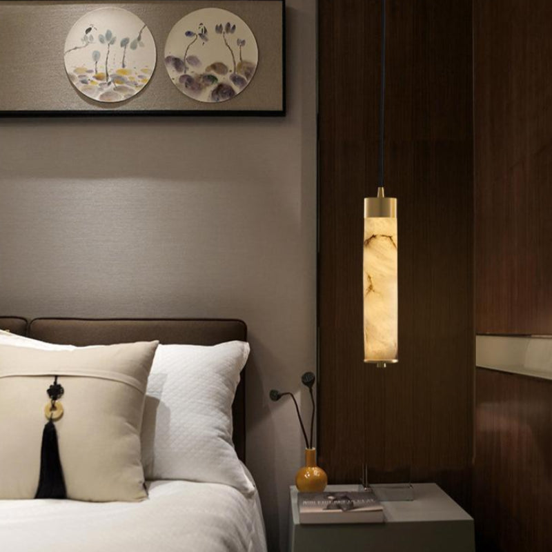 New Chinese Style Long Strip Whitehe Alabaster Pendant Lamp