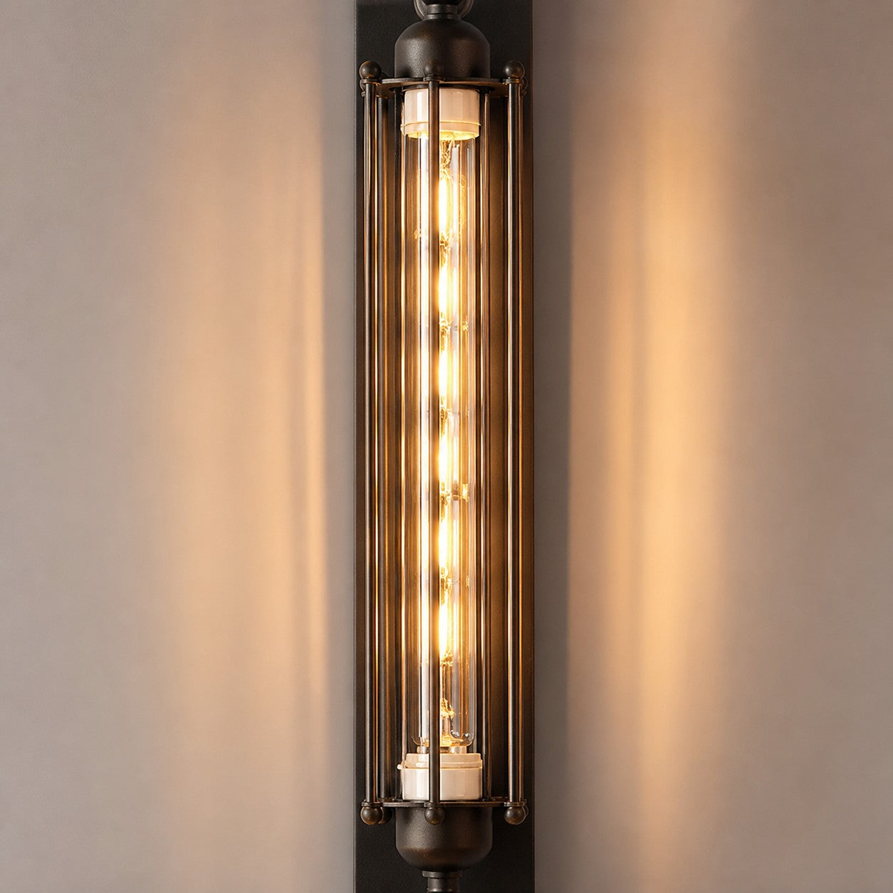 Industrial tube wall sconce vertical wall detail
