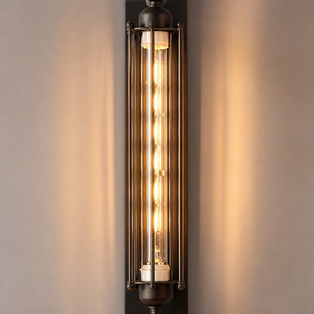 Industrial tube wall sconce vertical wall detail