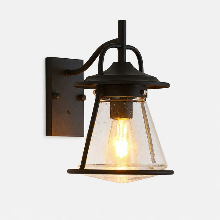 Black Glass Outdoor Wall Lantern Sconce