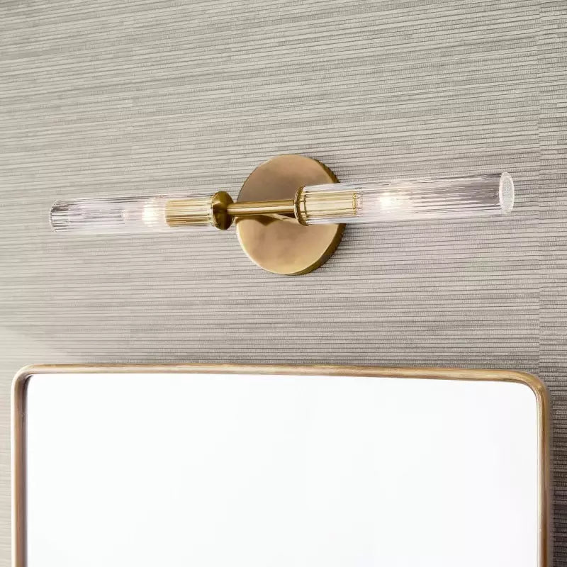 Alice Rustikale transparente Cooper-Wandleuchte mit geripptem Glas und Doppelröhre