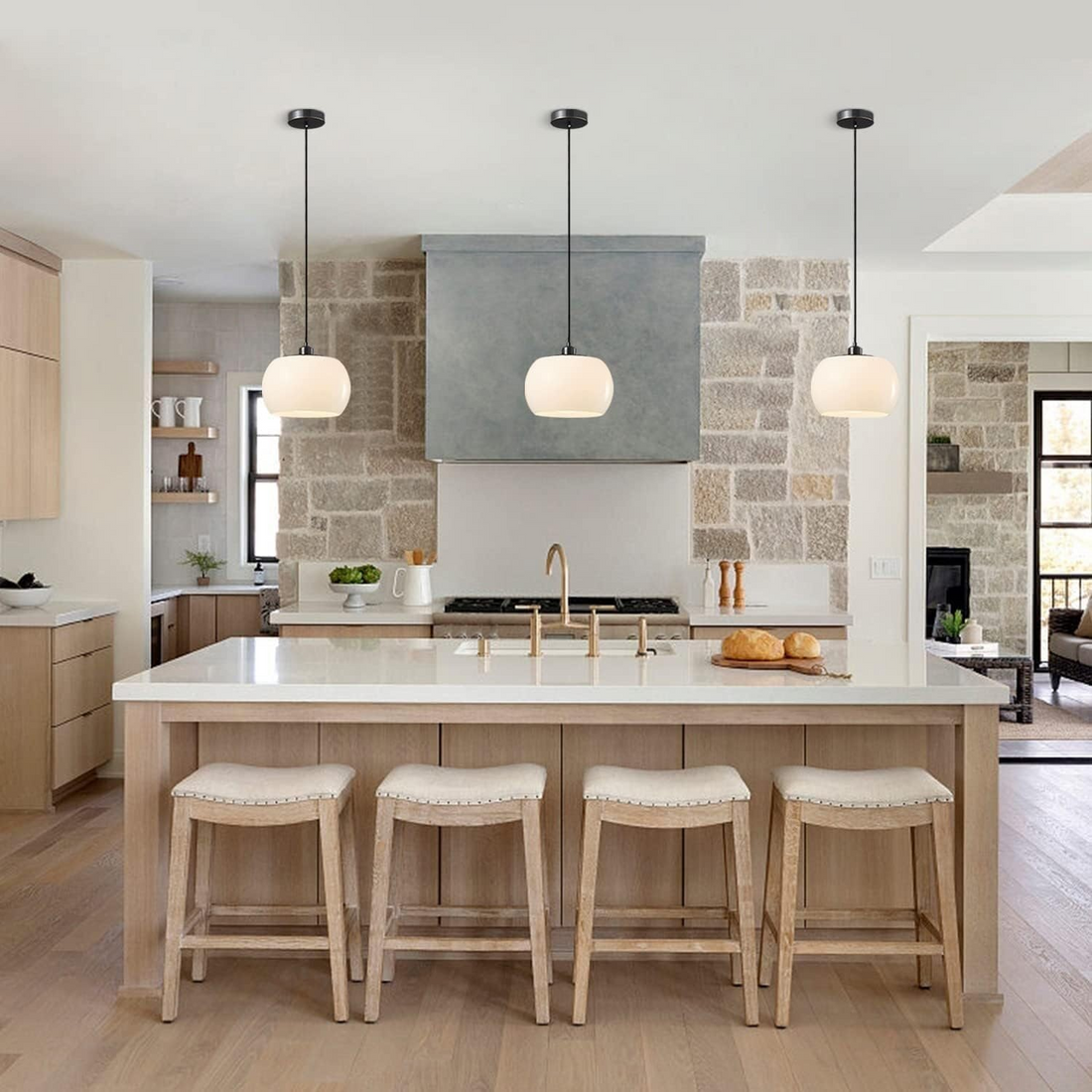 Bauhaus Glass Pendant Lights - Modern White Orb Lamp for Bedroom