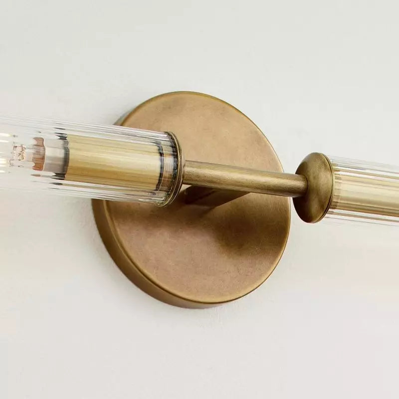 Alice Rustikale transparente Cooper-Wandleuchte mit geripptem Glas und Doppelröhre