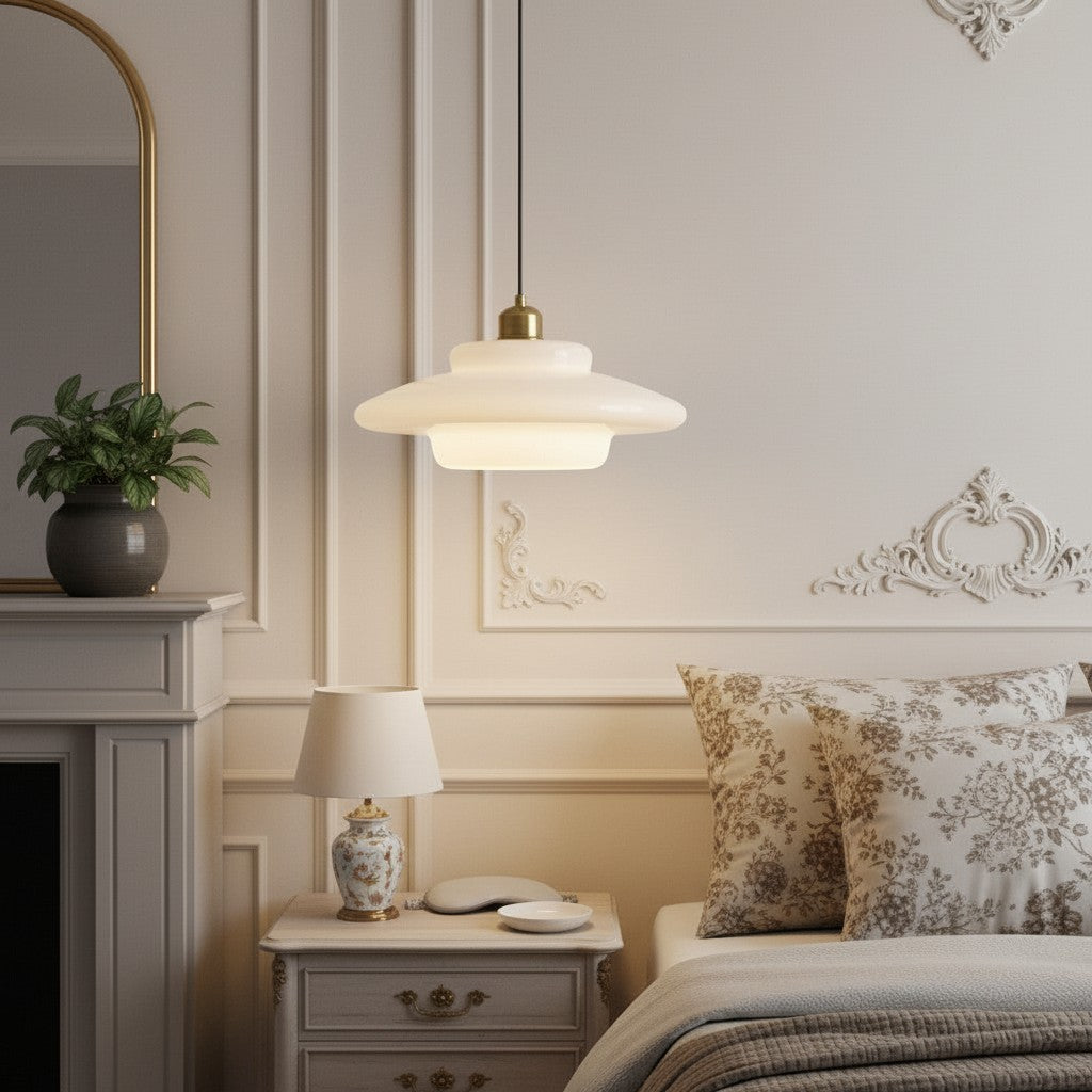 Opalisse Milk Glass Dome Pendant Lamp - Art Deco Pendant Light for Dining Room