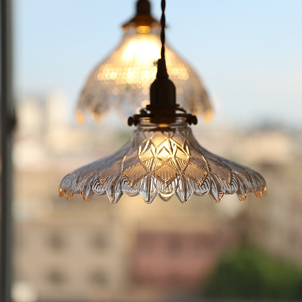 Vintage Glass Pendant Light - Disc Design Fixture for Dining Entryway