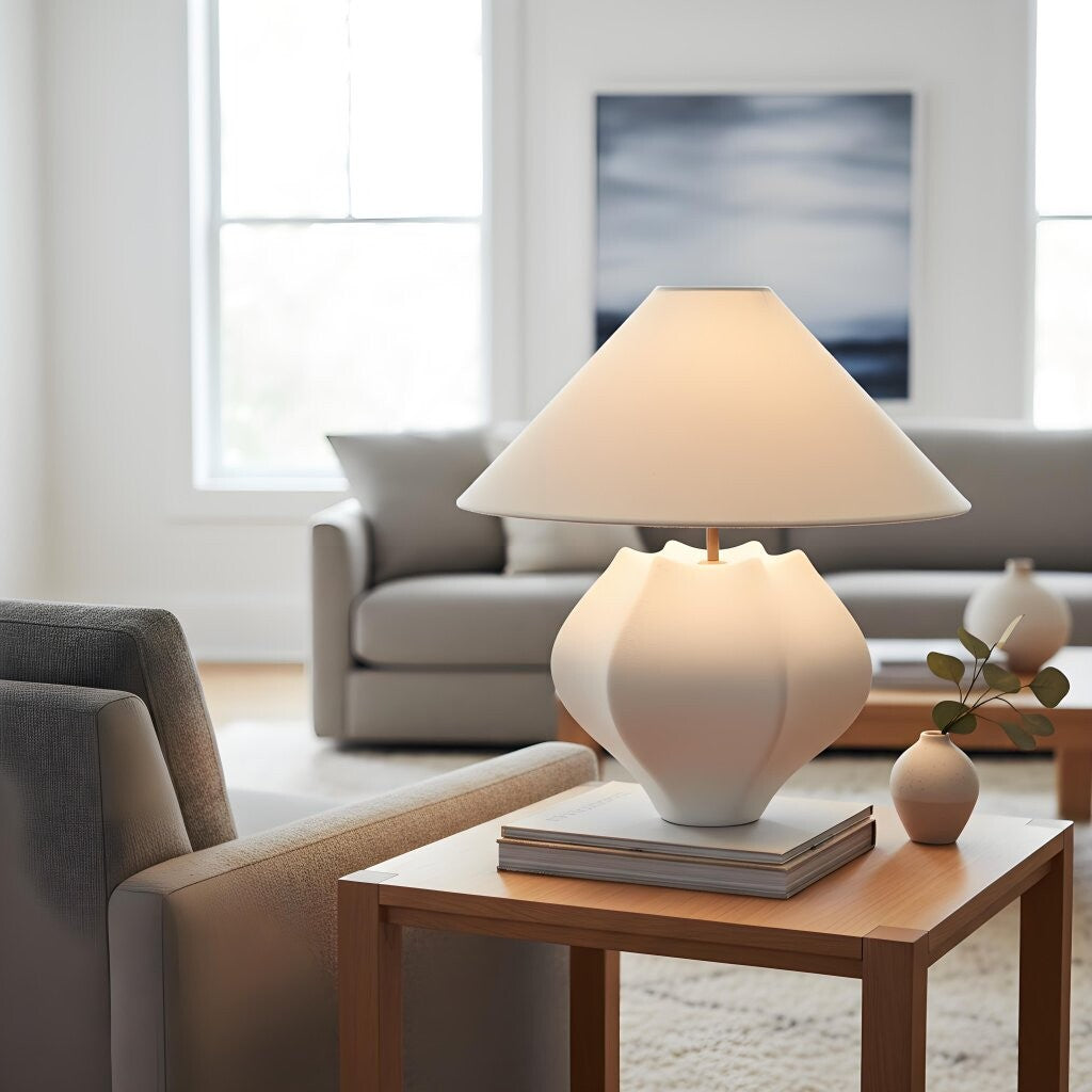 Cordove Table Lamp - Sculptural Ceramic Base and Linen Shade Suitable for Living room, Bedroom or Side Table