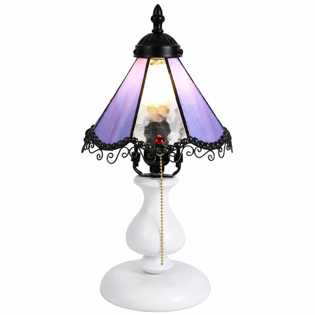 Gradient purple vintage stained glass table lamp on a white background