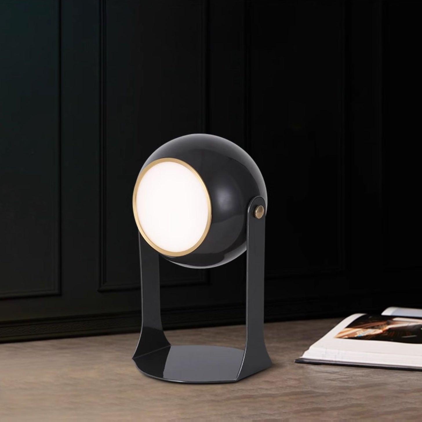 Glänzende schwarz-weiße Tischlampe – Helm-inspiriert