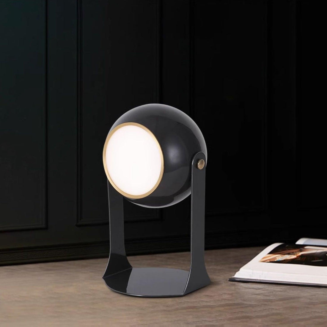 Glossy Black-White Table Lamp - Helmet-Inspired