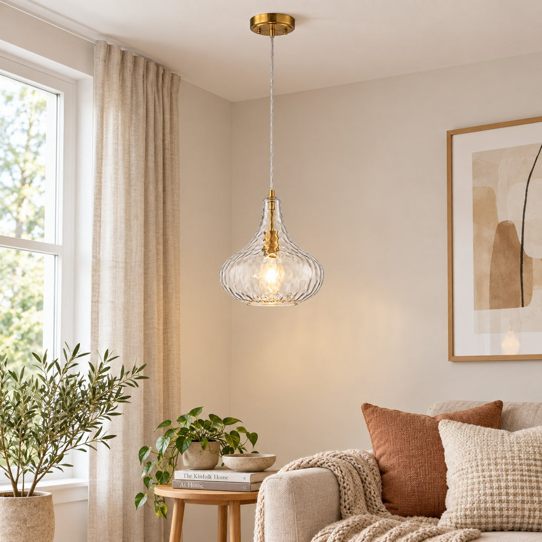 Vintage Glass Pendant Light with Adjustable Height