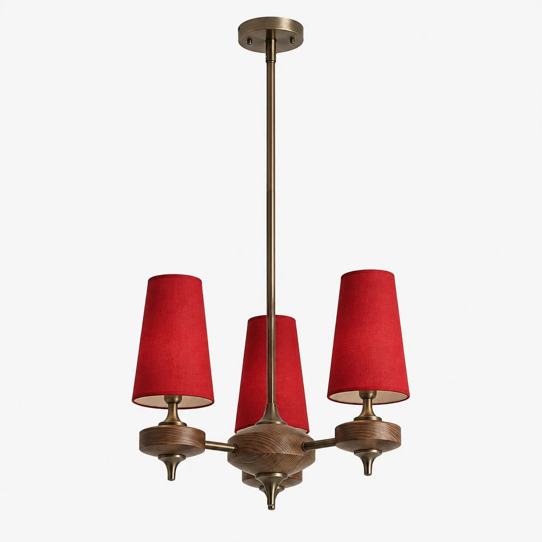 3-light Hour Rho chandelier with red velvet shades