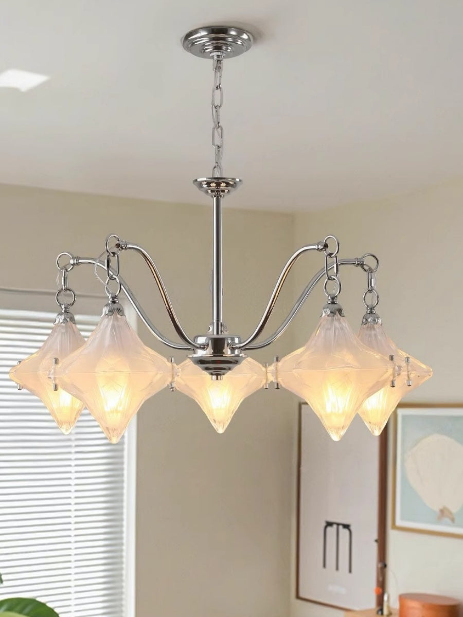 Art Deco Astris Star Kronleuchter - Milchglas-Dekoleuchte für Esszimmer 