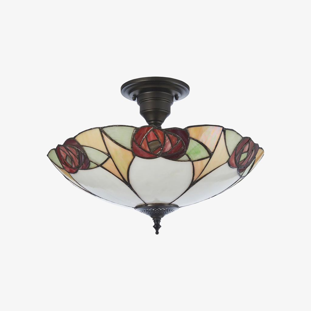 TF Ingram Handcrafted Stained Glass Ceiling Lamp – Vintage Art Deco Tiffany Light for Dining Room