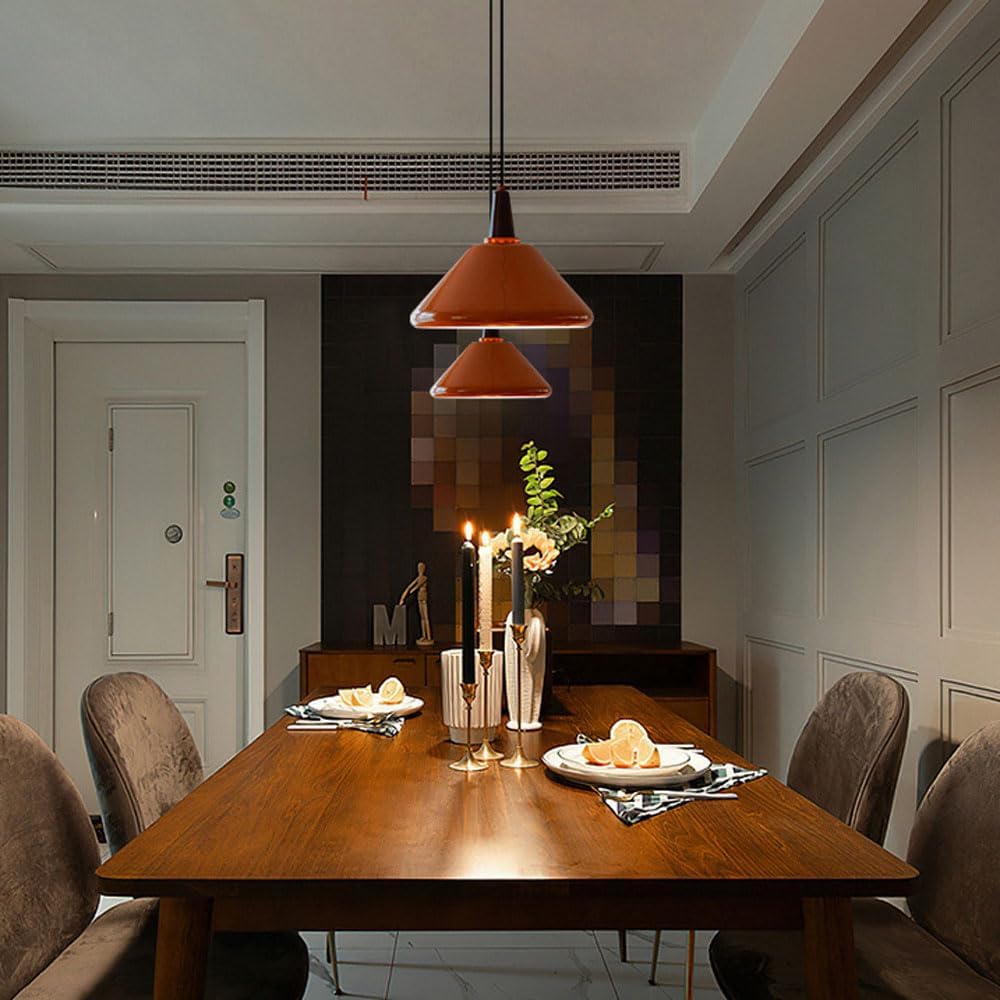 Orange Iron Cone Pendant Lamp - Simple Kitchen Island Lighting Fixture
