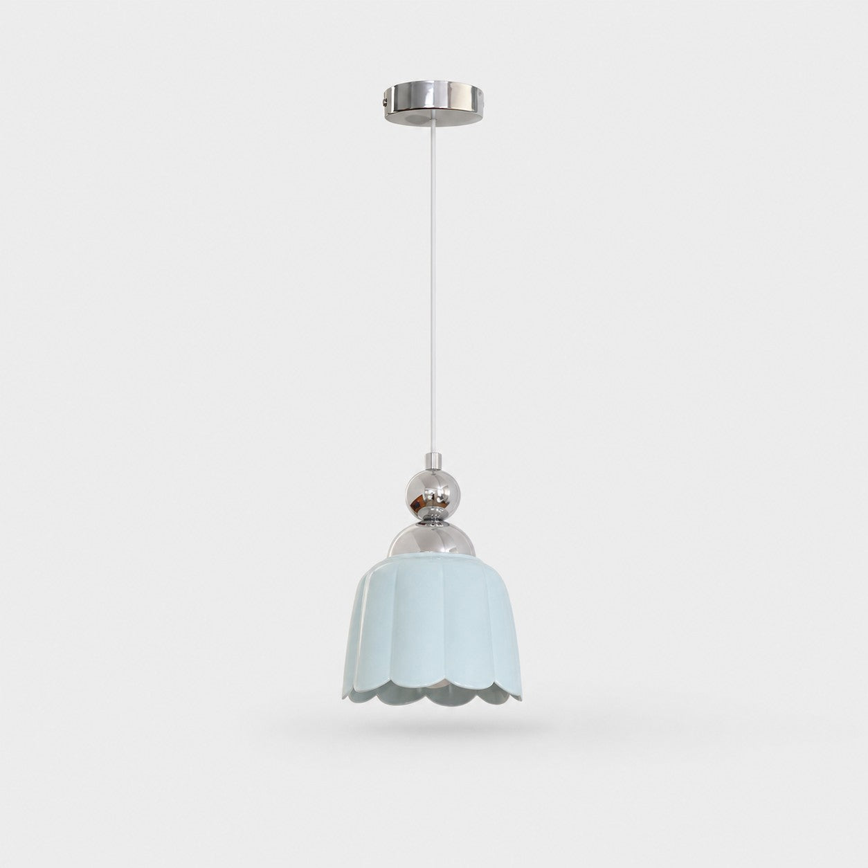 Sea salt blue scalloped ceramic pendant lamp with polished metal canopy