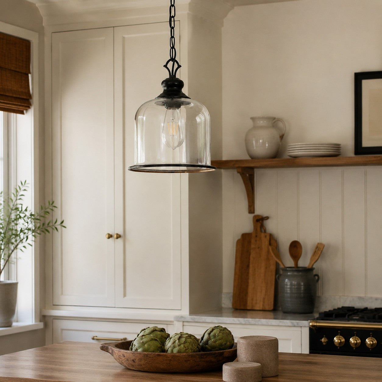 Vintage Glass Metal Pendant Light